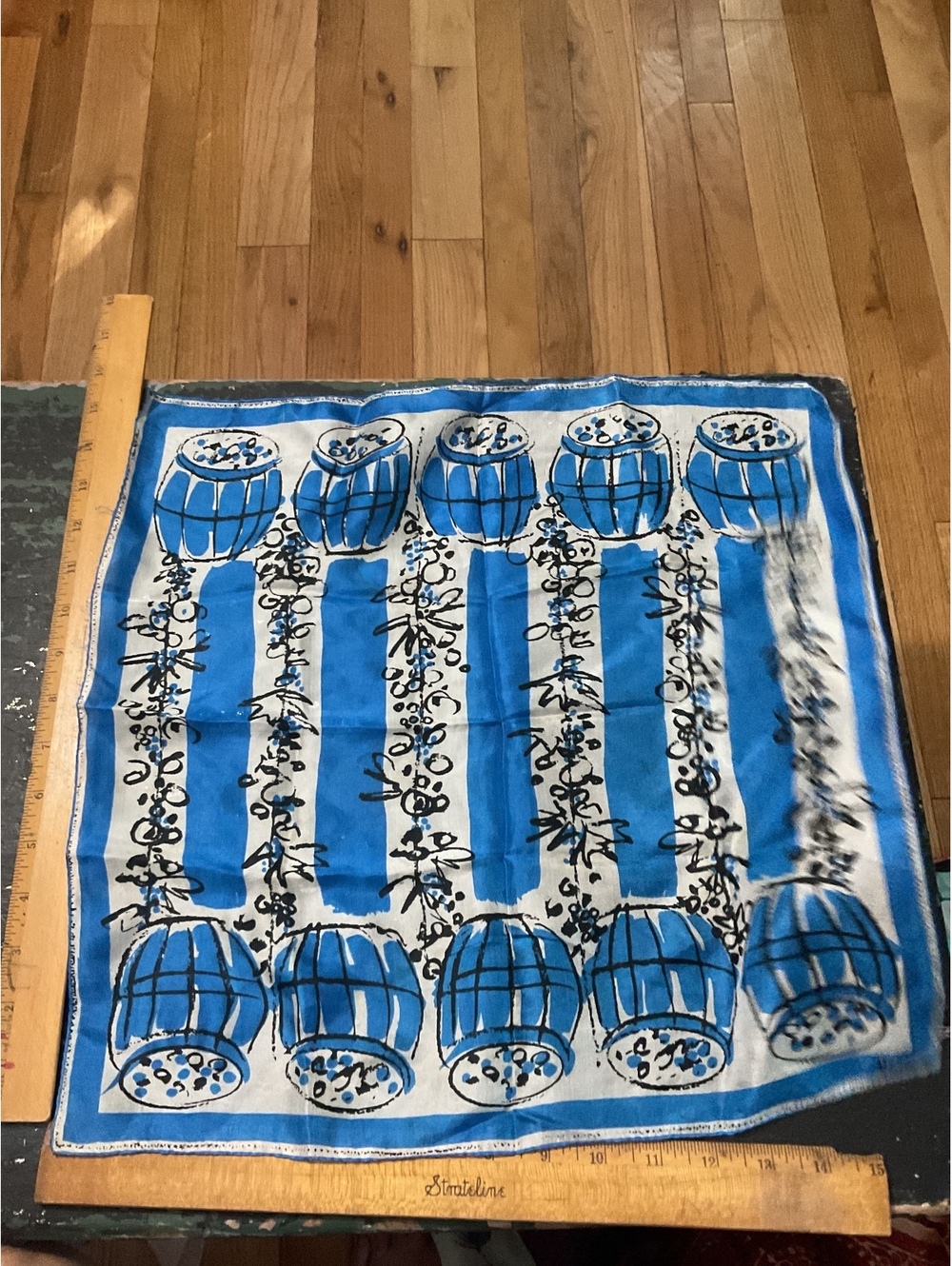 Vintage Scarves by VERA Blue and White Abstract Pattern Silk Scarf